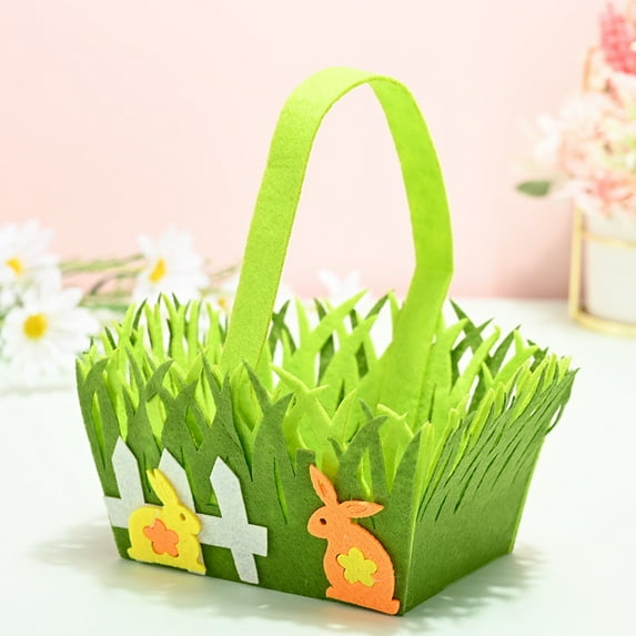 YMARPT Easter Tote Cube Storage Shelf Basket, Easter Basket with Handle, Easter Bunny Hunt Bags, Non-Woven Creative Basket for Easter Kitchen Room House Decor