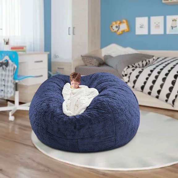 YMARPT Giant Bean Bag Chair Cover (Cover Only, No Filler), Round Soft Fluffy PV Velvet Washable Bean Bag Lazy Sofa Bed Cover, Soft Bean Bag Cover for Living Room Bedroom Furniture Outside Cover
