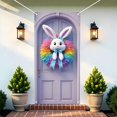 thumbnail image 1 of YMARPT Happy Easter Door Cover, Fabric Easter Bunny Door Cover, Cute Bunny Carrot Photography Backdrop, Colorful Easter Rabbit Egg Door Banner for Easter Themed Door Party Supplies, 1 of 5