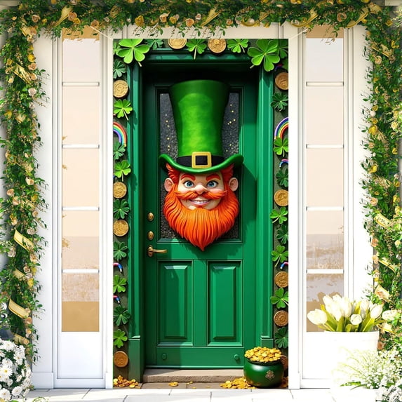 YMARPT St. Patrick's Day Door Cover, Happy St. Patrick's Day Banner Decorations, St. Patrick's Theme Party Photo Background Party Supplies Decorations, 3x6Ft