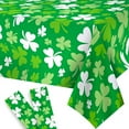 thumbnail image 1 of YMARPT St. Patrick's Day Tablecloth, 54x108in Easter Table Cover, Disposable Plastic Tablecloth, Green Rectangle Clovers Printed Table Cover for St. Patrick's Spring Holiday Party Supplies, 1 of 5