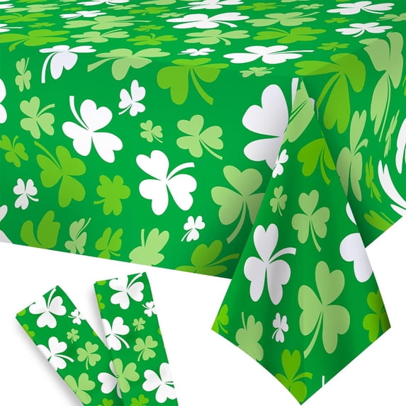 YMARPT St. Patrick's Day Tablecloth, 54x108in Easter Table Cover, Disposable Plastic Tablecloth, Green Rectangle Clovers Printed Table Cover for St. Patrick's Spring Holiday Party Supplies