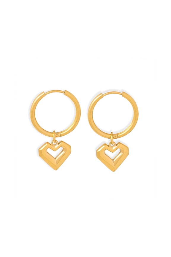 18K Gold Plated Titanium Steel Hollow Heart Huggie Hoop Earrings for Women Fashion Jewelry for Daily Wear