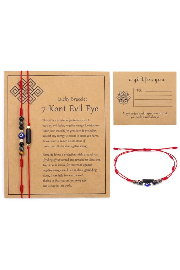 7 Kont Red String Evil Eye Protection Bracelet - Tiger Eye, Hematite & Tourmaline, Handmade Red Cord, Adjustable Sliding Knot, Lucky Jewelry