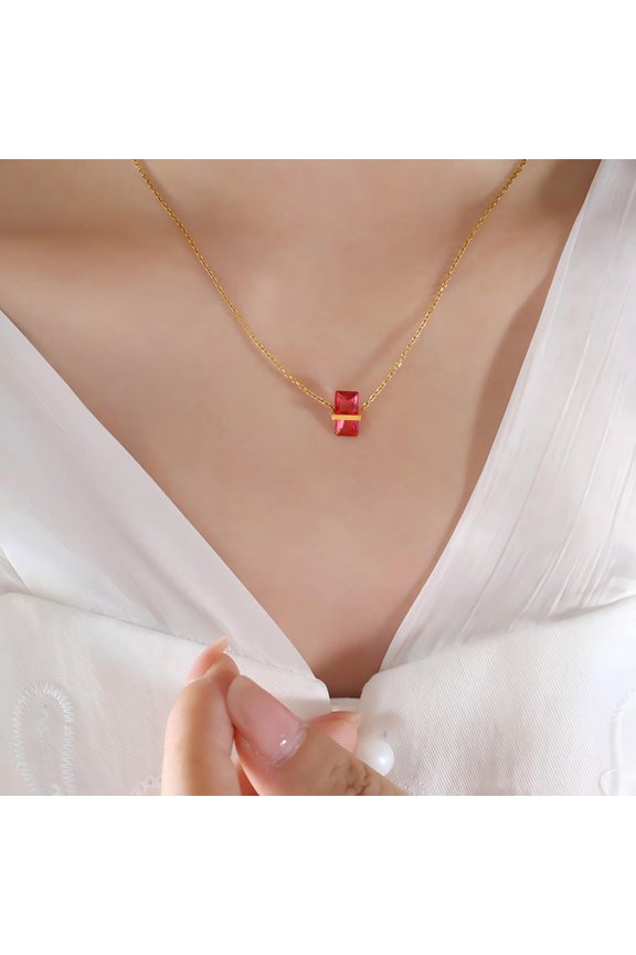July Birthstone Necklace Red Ruby Zircon Pendant, 18K Gold Plated, Birthday Gift,women'Necklace