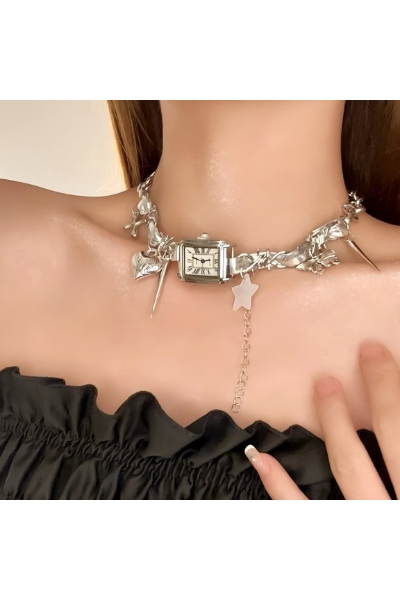 Metal Badge Silver Choker Necklace for Women | Punk Necklace for Women