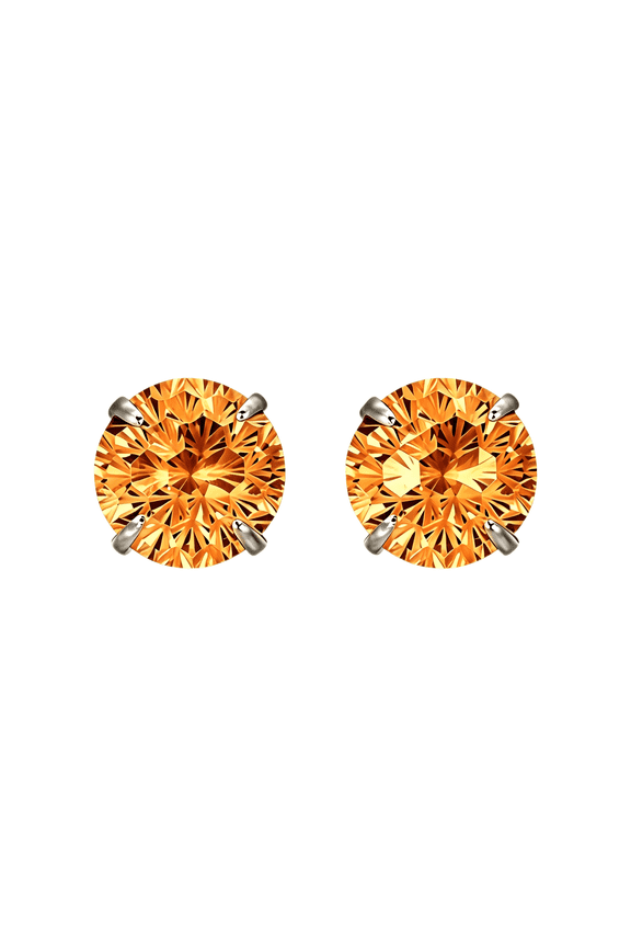 Orange Stud Earrings for Women S925 Sterling Silver Firework-Cut CZ Stud Earrings 1 Pair- Hypoallergenic & Sparkling