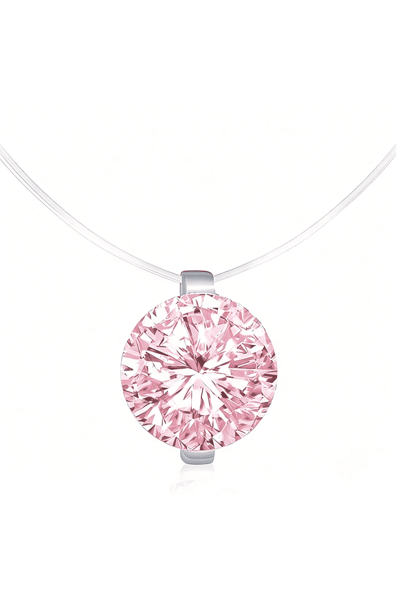 Pink solitaire Pendant Necklace,925 Sterling Silver Cubic Zirconia,Invisible Floating Necklace for Women,Multiple Sizes 6mm(pendant diameter) 40cm(chain)