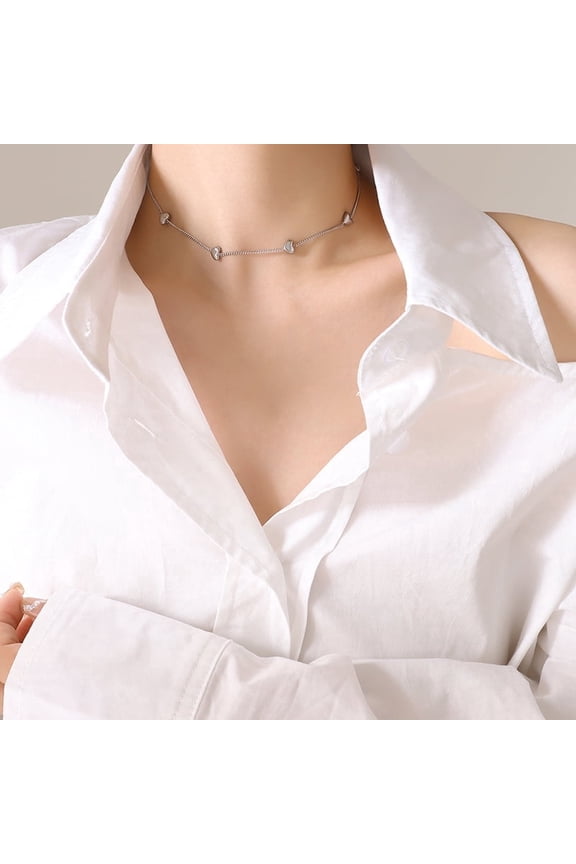 Horizontal Mini Heart Necklace, Mother's Day Gift 13.78"+1.97" Adjustable Clavicle Chain