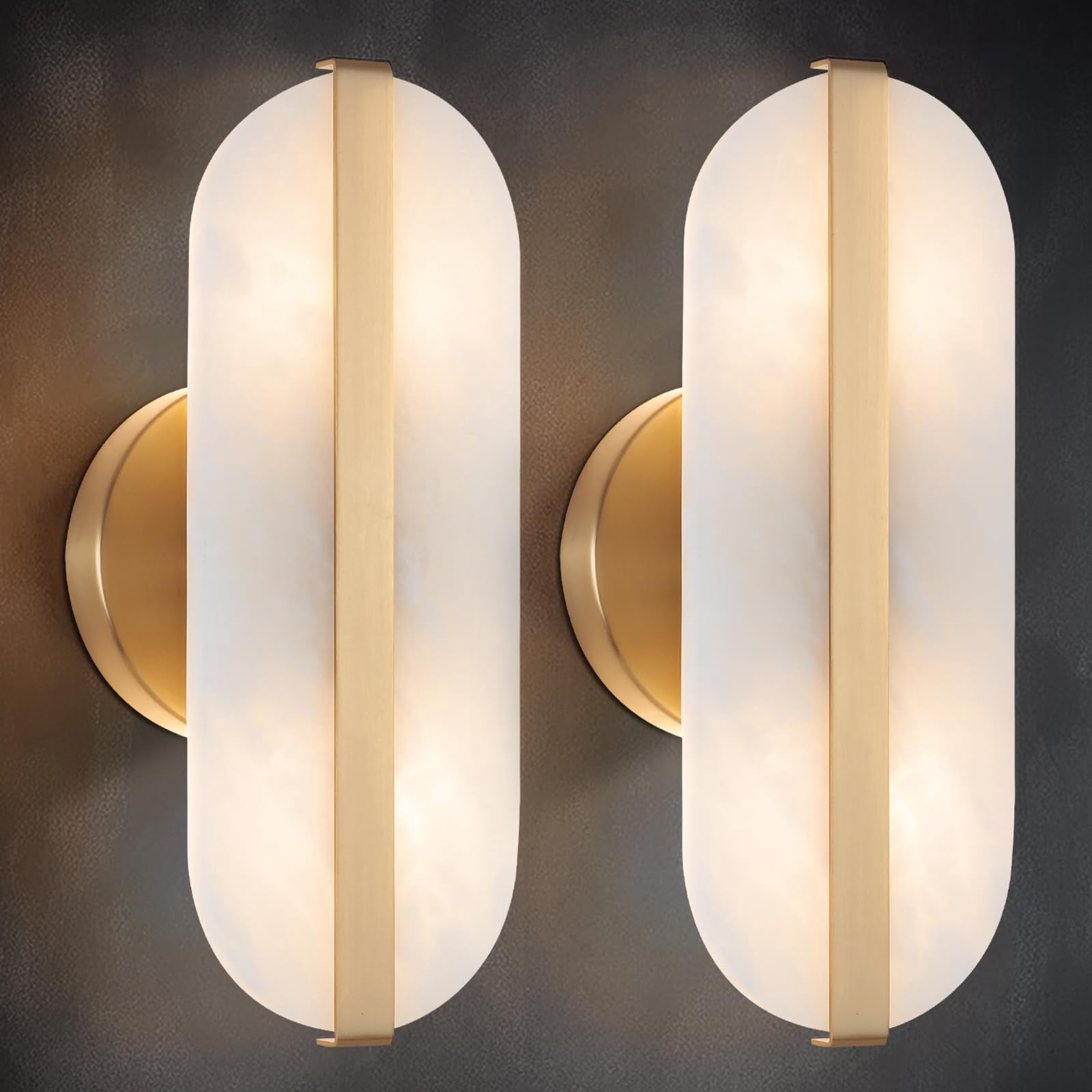 YMDHFS Natural Alabaster Wall Sconces Set of Two Marble Wall Sconces ...