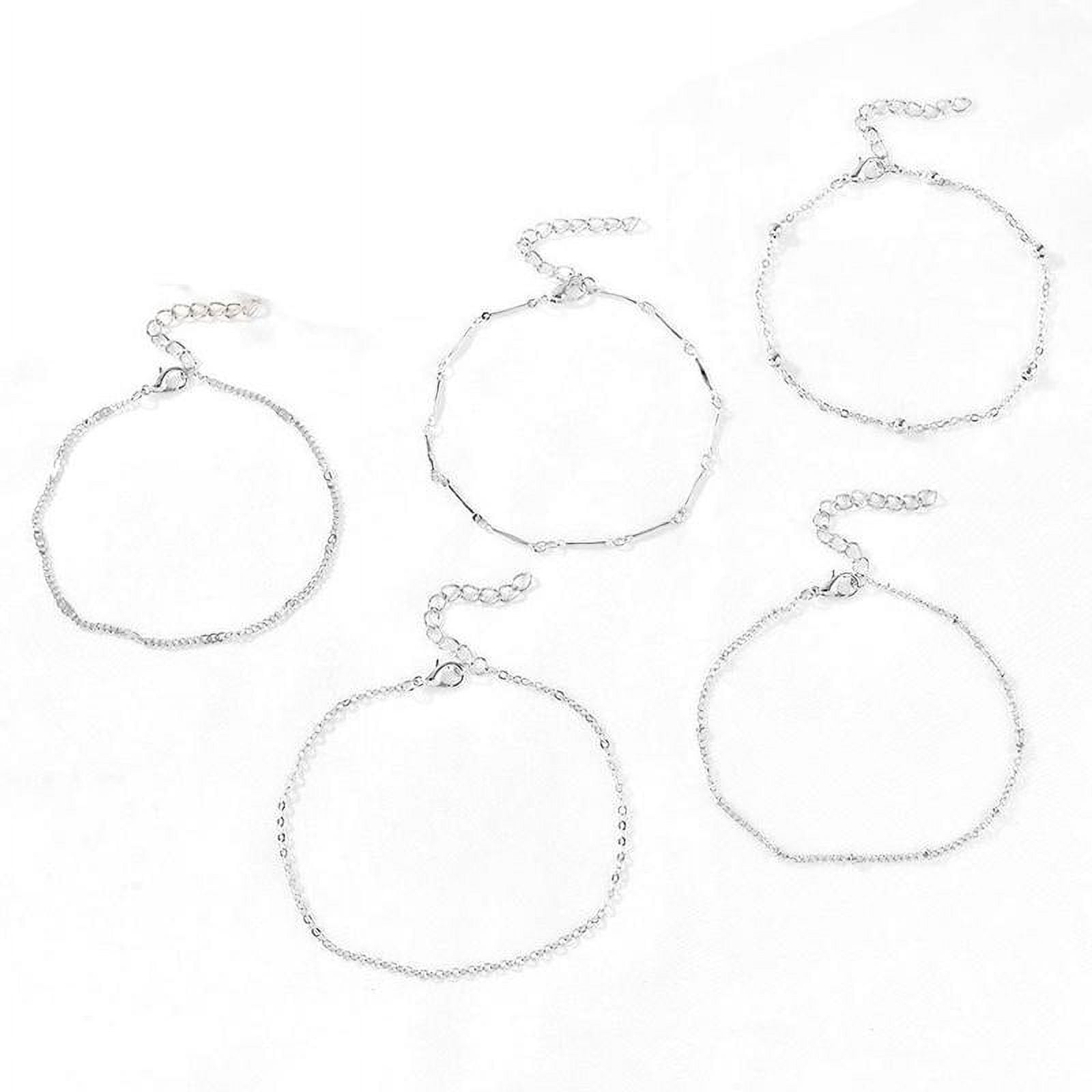 YMDZ 5pcs 925 Silver Ankle Bracelet Set for Women Beach Anklet Jewelry Gifts