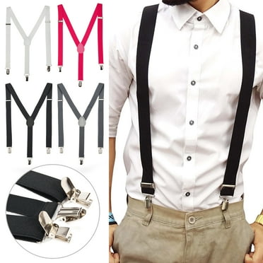 YMDZ Men's Adjustable Polyester Elastic Suspenders, Gray, One Size