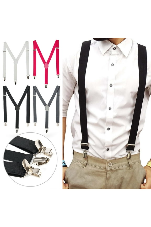 YMDZ Men's Adjustable Polyester Elastic Suspenders, Gray, One Size