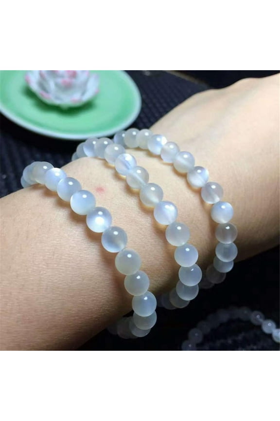 Round Crystal Moonstone Beaded Bracelet 8 mm