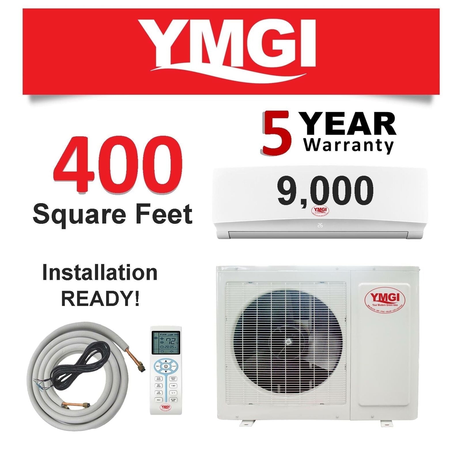 YMGI 9000 BTU Mini Split Air Conditioner Heat Pump Ductless 16 Seer 110v