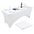 thumbnail image 1 of YMHPRIDE 6ft Polyester Fitted Rectangular Tablecloth Stretchable Elastic Spandex Table Cover White Tight Fitted Table Cover Wedding Party Patio Cocktail Bar Craft Exhibitions Washable Table Cover, 1 of 7