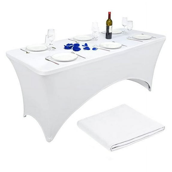YMHPRIDE 6ft Polyester Fitted Rectangular Tablecloth Stretchable Elastic Spandex Table Cover White Tight Fitted Table Cover Wedding Party Patio Cocktail Bar Craft Exhibitions Washable Table Cover