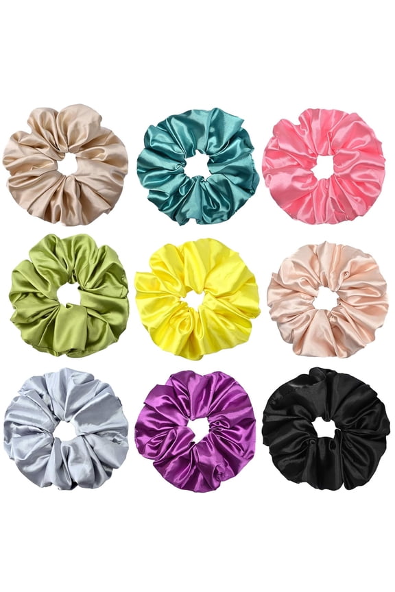 9 Packs Big Scrunchies for Hair Silk Hair Scrunchies for Women and Girl Oversize Elastic Hair Ties Solid Color Large Scrunchies Ponytail Holder Scrunchies Ropes Bobbles Hair Accessories