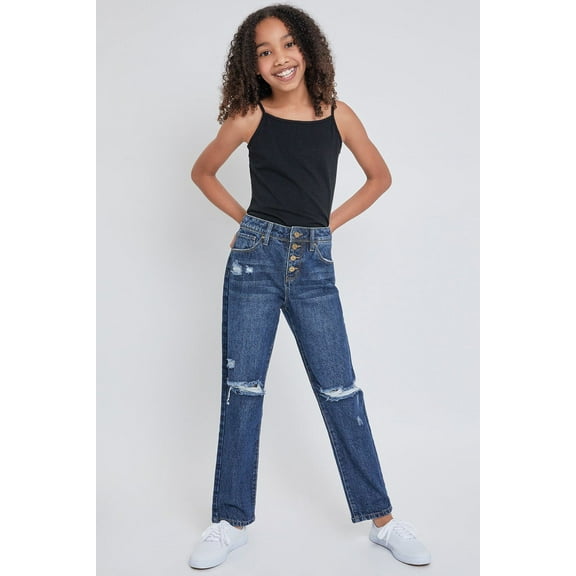 YMI Jeans Girls Selena Dream Button Fly Straight Leg Hybrid Jean