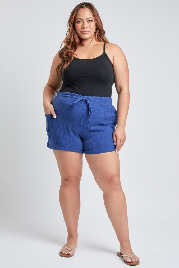 Jeans Plus Size Women's Cotton Shorts With Side Patch Pocket