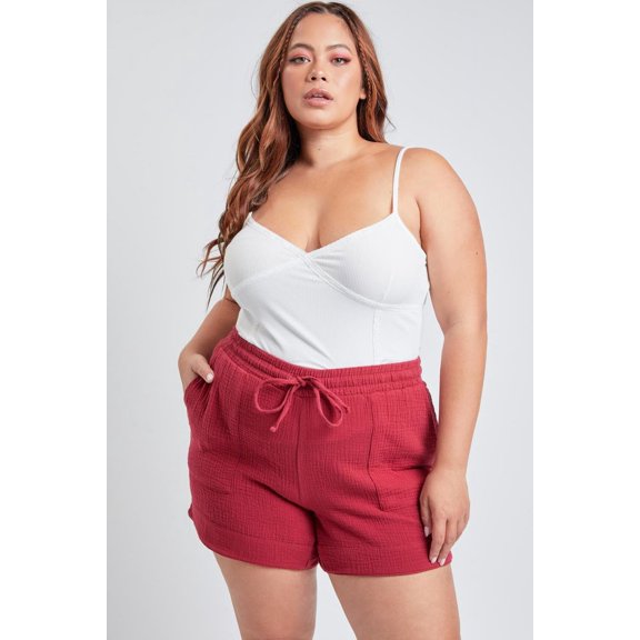 YMI Jeans Plus Size Women's Double Gauze Shorts With Banded Hem