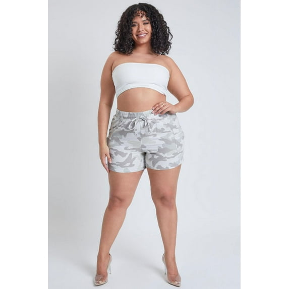 YMI Jeans Plus Size Women's Linen Shorts With Shirred Patch Pockets