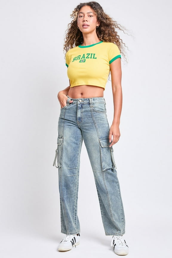 Jeans Women's Adjustable Waist Cargo Straight Leg Jeans