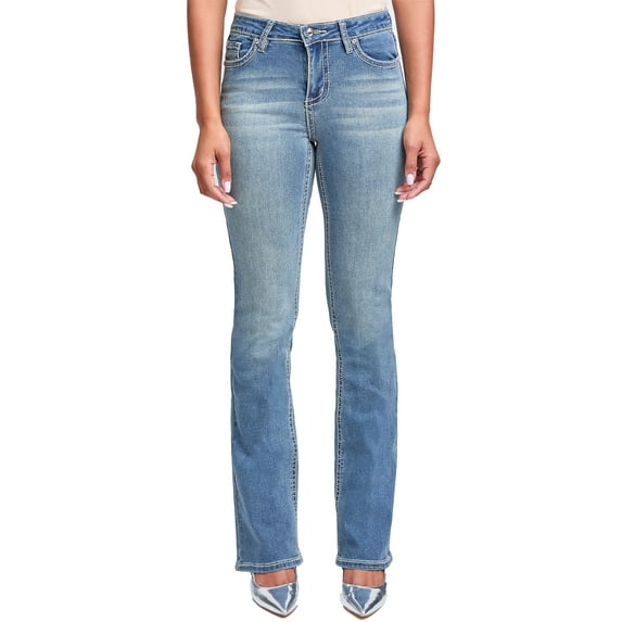 YMI Jeans Women's Heavy Stitch Mid Rise Bootcut Stud Jeans