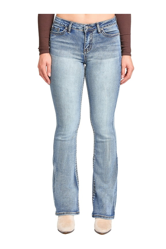 Jeans Women's Heavy Stitch Mid Rise Bootcut Stud Jeans