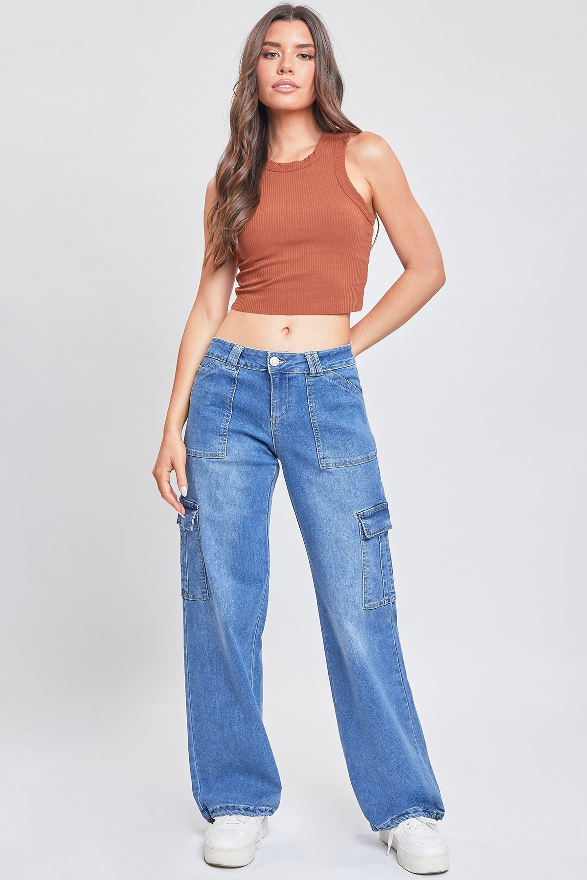 YMI Jeans Women's Low Rise Cargo Jeans with Bungee Hem - Walmart.com