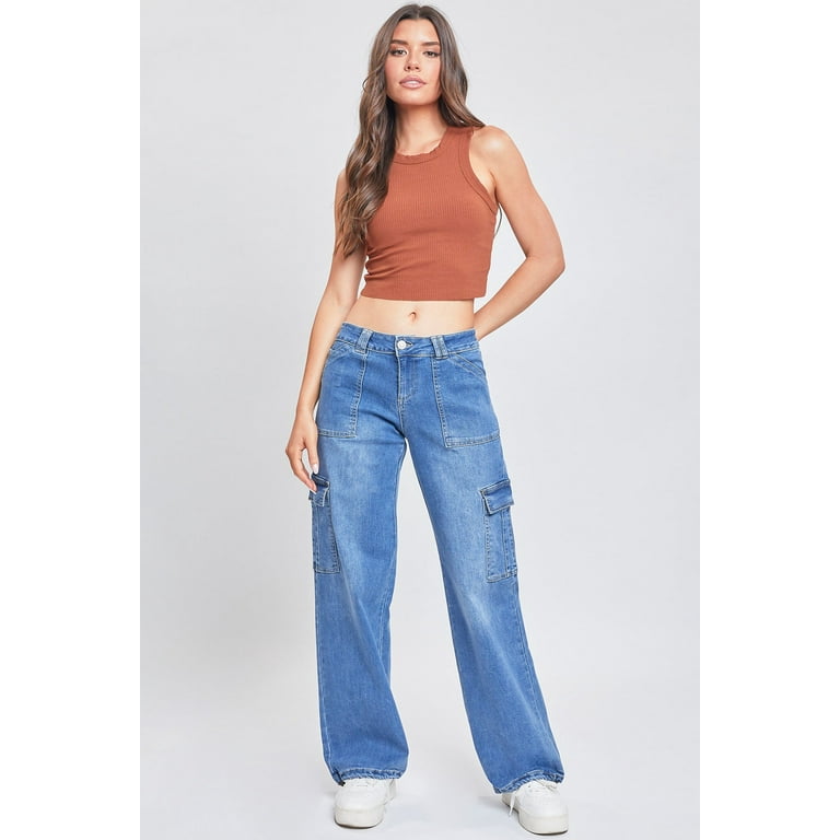 YMI Jeans Women's Low Rise Cargo Jeans with Bungee Hem