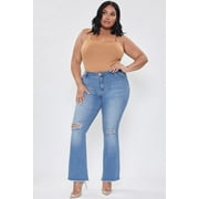 YMI Jeans Women's Plus High Rise Distressed Super Flare Jean