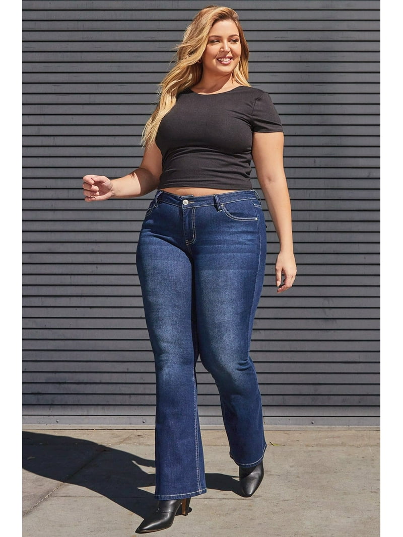 YMI Womenâ€™s Plus Size Mid Rise Bootcut Jeans, Stretch Denim