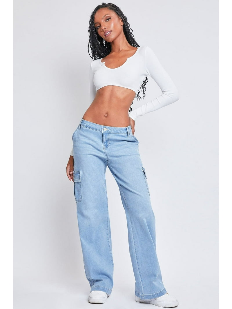 Women's Low-Rise, Straight Leg, Cargo Skater Jeans with Belt