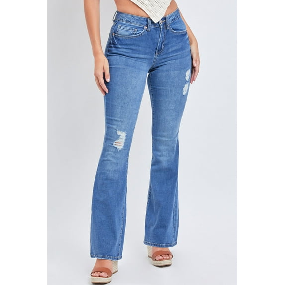 YMI Junior's Classic High Rise Flare Bell Bottom Jeans - Tall Long Inseam 34''