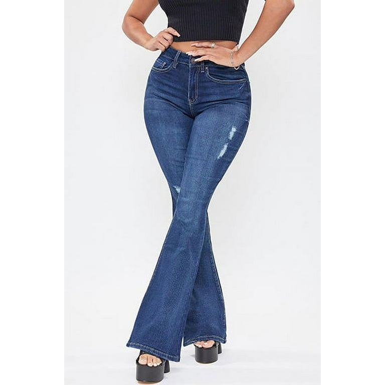 YMI Junior's Classic High Rise Flare Bell Bottom Jeans - Tall Long Inseam  34'' 