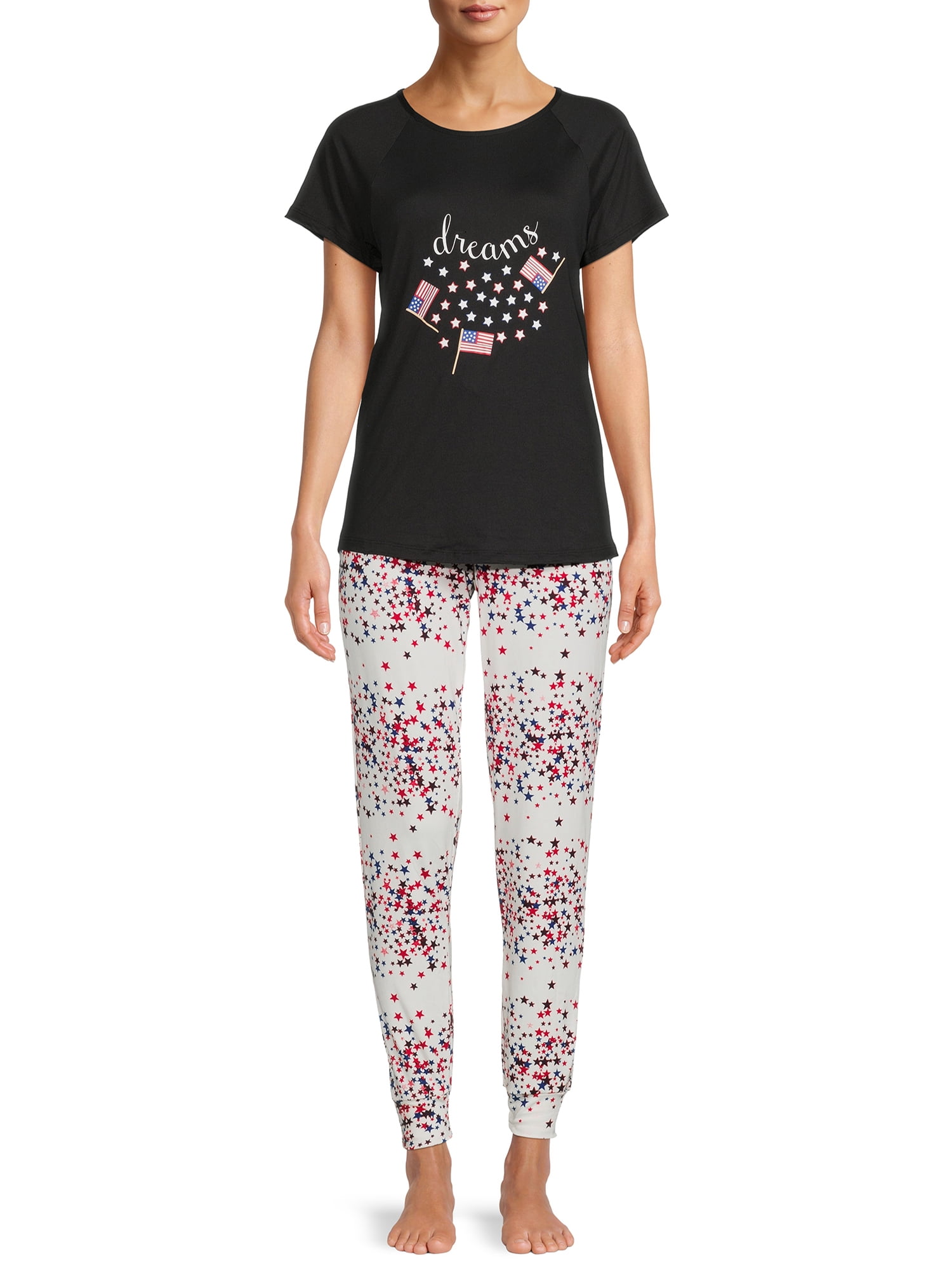 YMI Junior's and Junior's Plus Short Sleeve T-Shirt and Joggers, 2-Piece Set