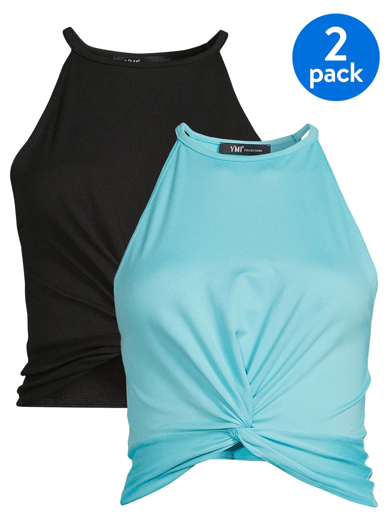 YMI Juniors' Twist Front Halter Tank Top, 2-Pack