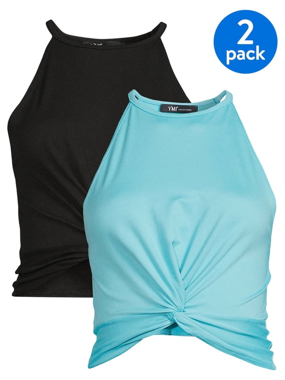 Juniors' Twist Front Halter Tank Top, 2-Pack