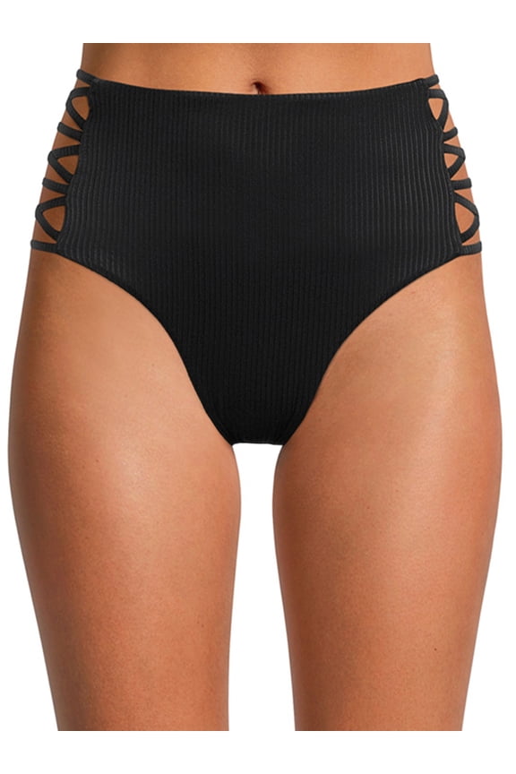 Ribbed and Caging Detail Swim Bikini Bottom