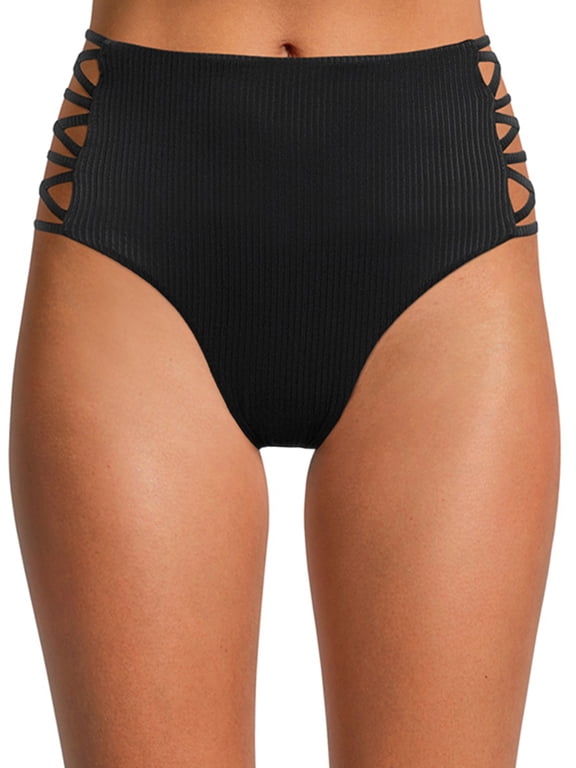 Ribbed and Caging Detail Swim Bikini Bottom
