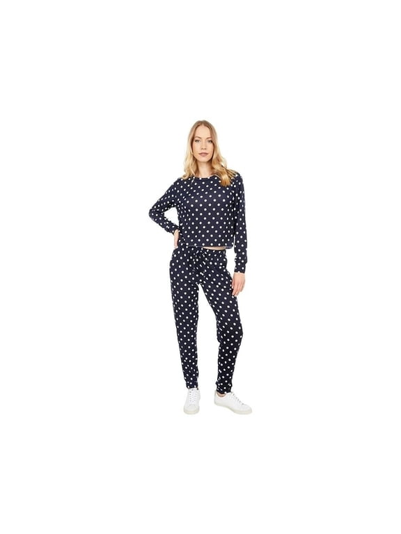 Two-Piece Pajama Sets Women's Large Navy Polka Dot Fleece Cropped JDM1187