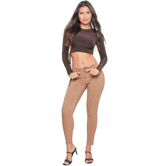 YMI Women's Hyperstretch Mid-Rise Skinny Jeans - Almond - Large