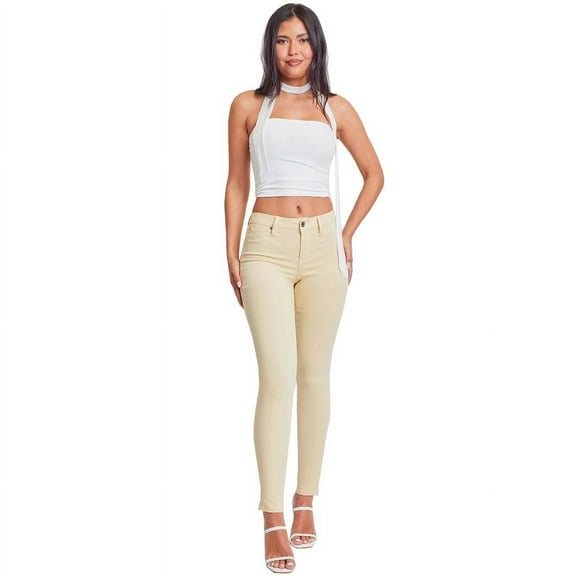 YMI Women's Hyperstretch Mid-Rise Skinny Jeans - Banana Cream - Large