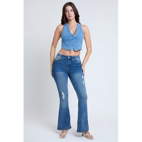 Women's Essential Distressed Flare Jeans-Distressed