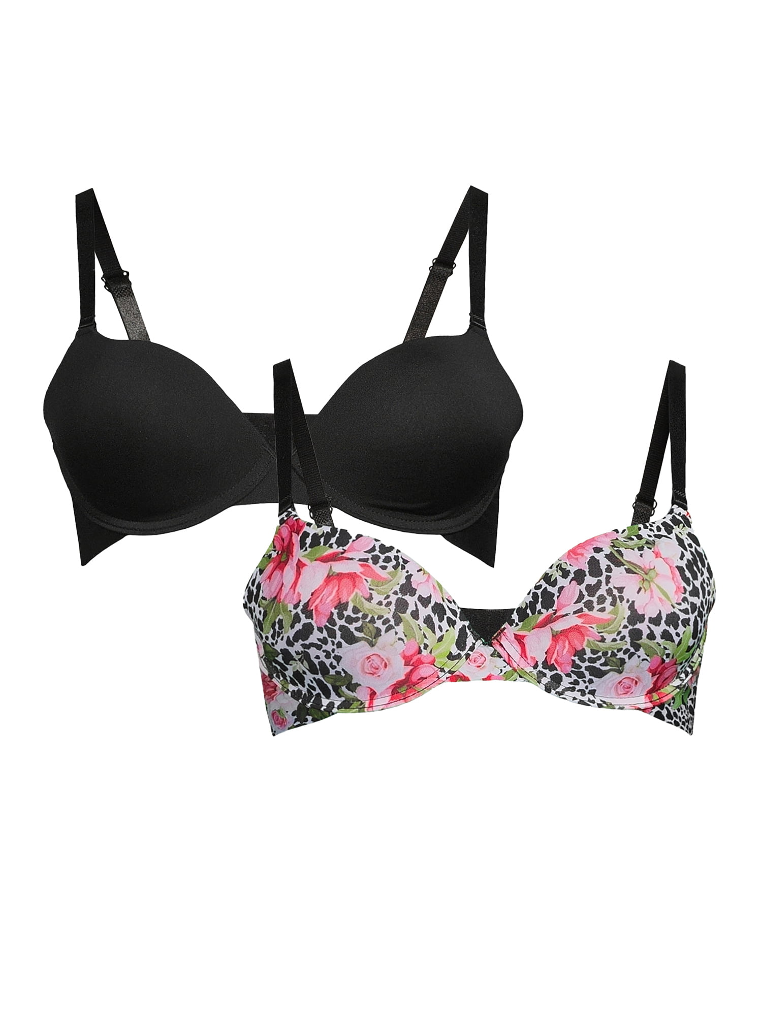 YMI Women's Print and Solid Push-Up Bra Set, 2-Pack 