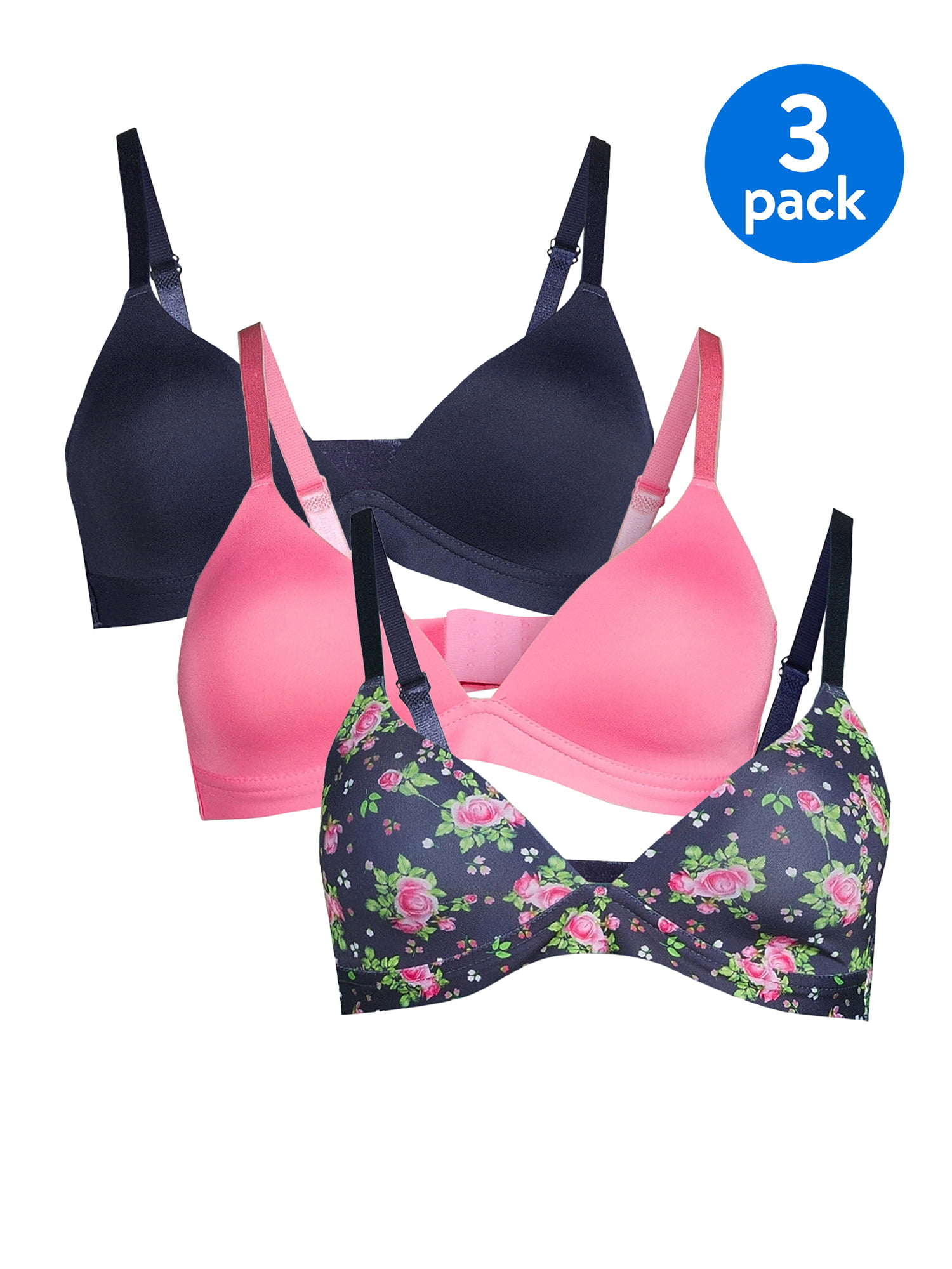 YMI Women's Multi-Color and Solid Push-Up Bras, 3-Pack