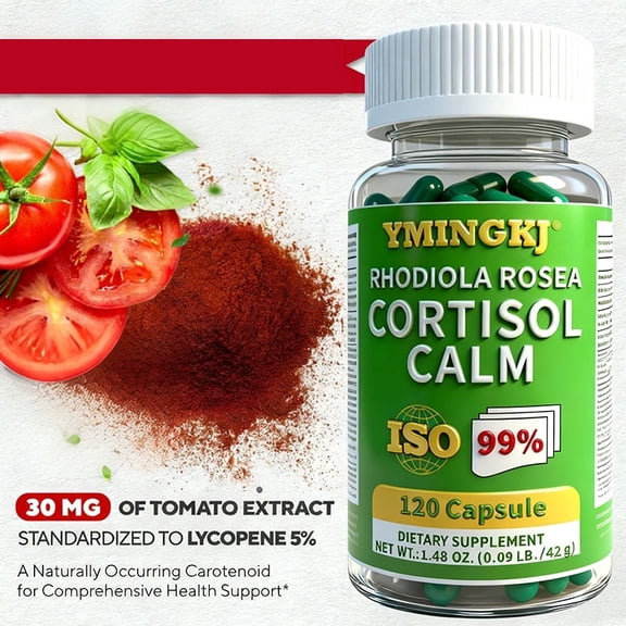 YMINGKJ Rhodiola Rosea Cortisol Calm Capsules 120 Counts with 30mg Tomato Extract (5% Lycopene) for Daily Wellness