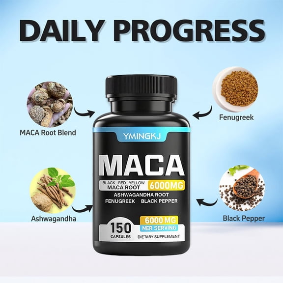 YMINGKJ Strong MACA Contains Epimedium Extract Maca Dongge Ali Indian Ginseng and Ginseng Complex Can Help You Restore Vitality and Energy 150 capsules