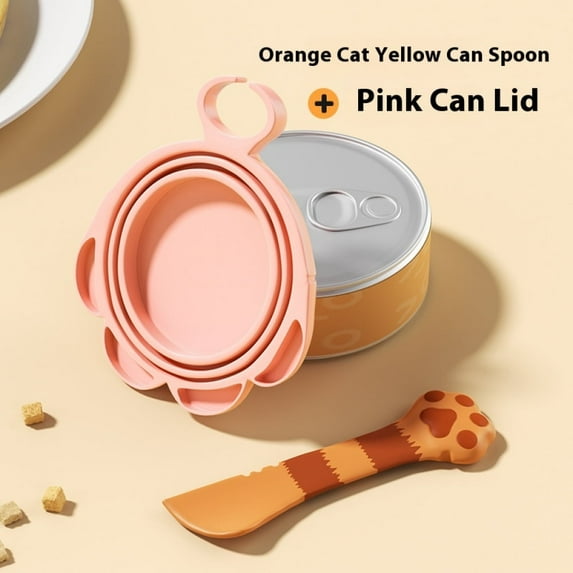 YMJ Cat Food Can Lid Cover Set – Paw Shape Cat Can Lid with Cat Spoon for Wet Food, Universal Fit for Pet Food Cans